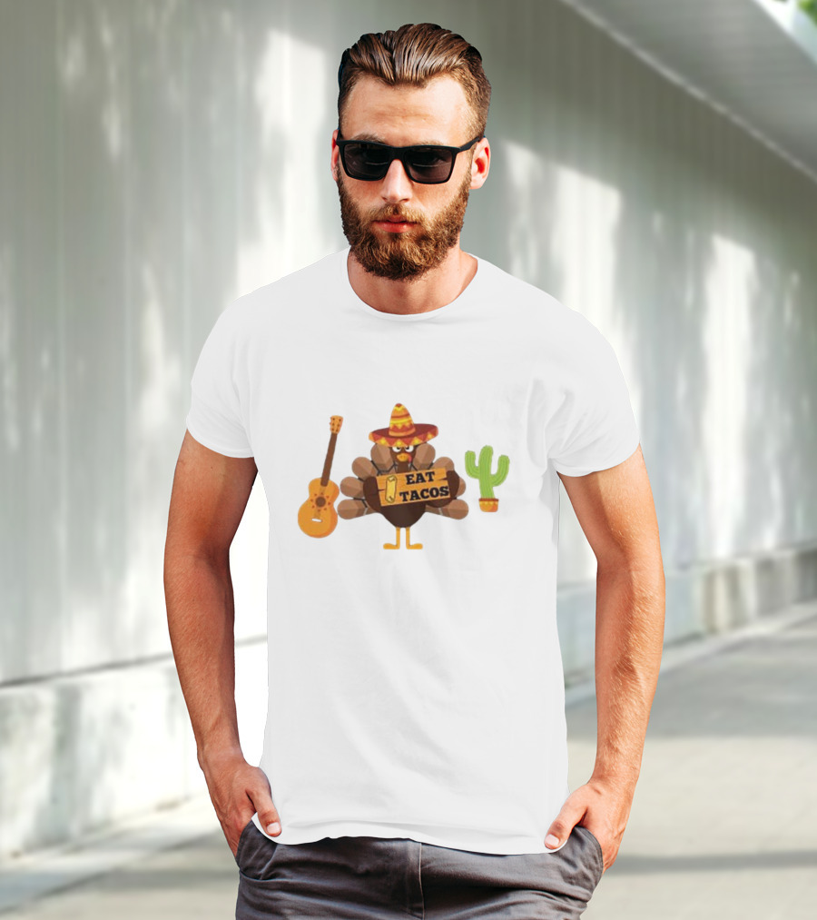 Thanksgiving Turkey Sombrero Eat Tacos Guitar Cactus T-Shirt