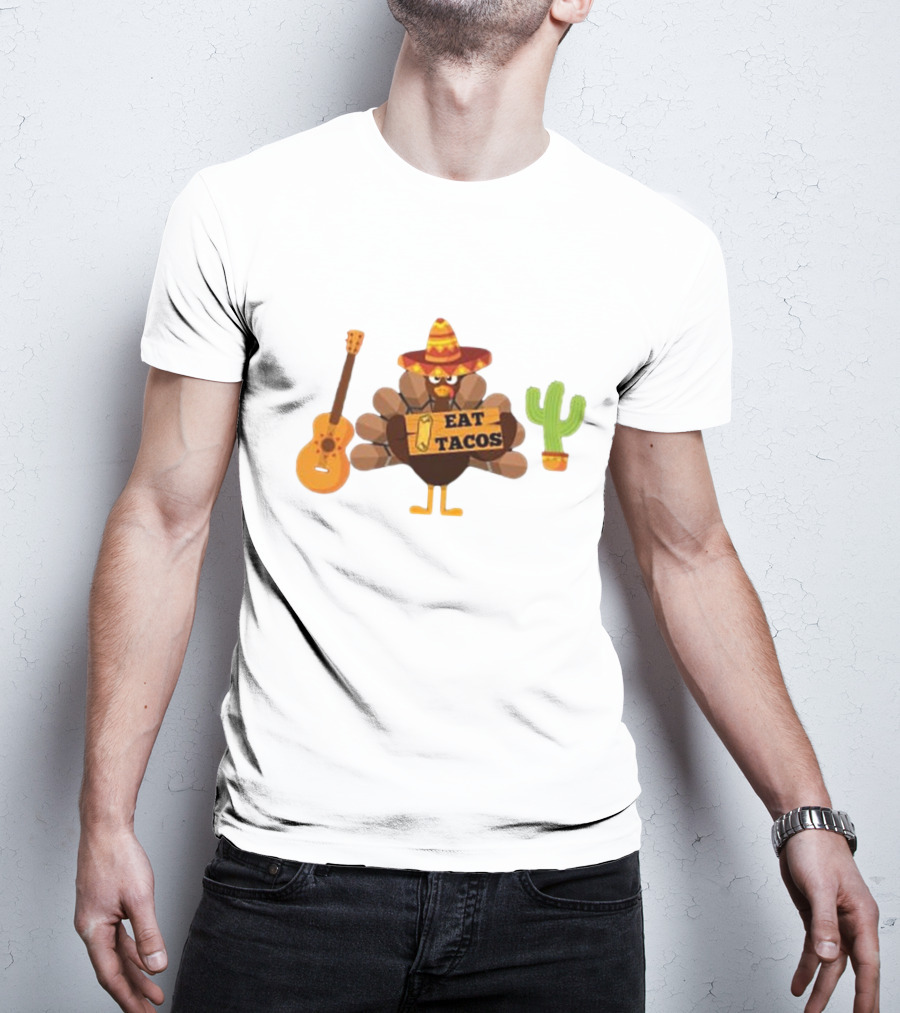 Thanksgiving Turkey Sombrero Eat Tacos Guitar Cactus T-Shirt