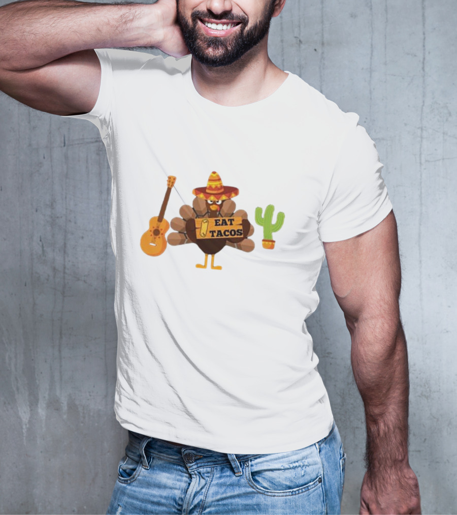 Thanksgiving Turkey Sombrero Eat Tacos Guitar Cactus T-Shirt