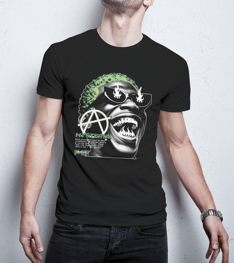 Hysteria Outcast Society Anarchy Flames Green Hair Smiling Face T-Shirt