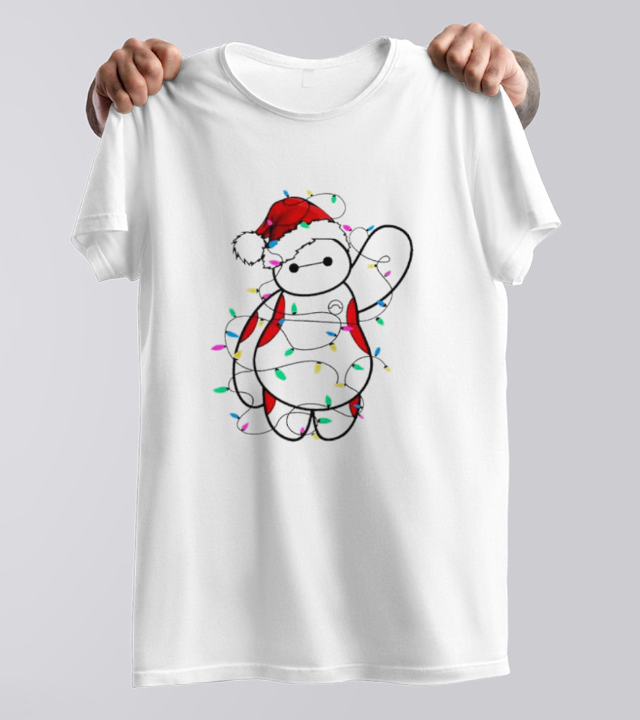 Baymax Wrapped In Christmas Lights Santa Hat T-Shirt