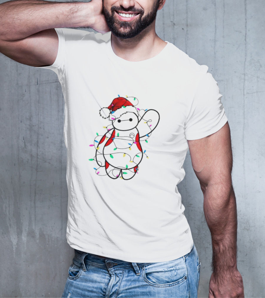Baymax Wrapped In Christmas Lights Santa Hat T-Shirt