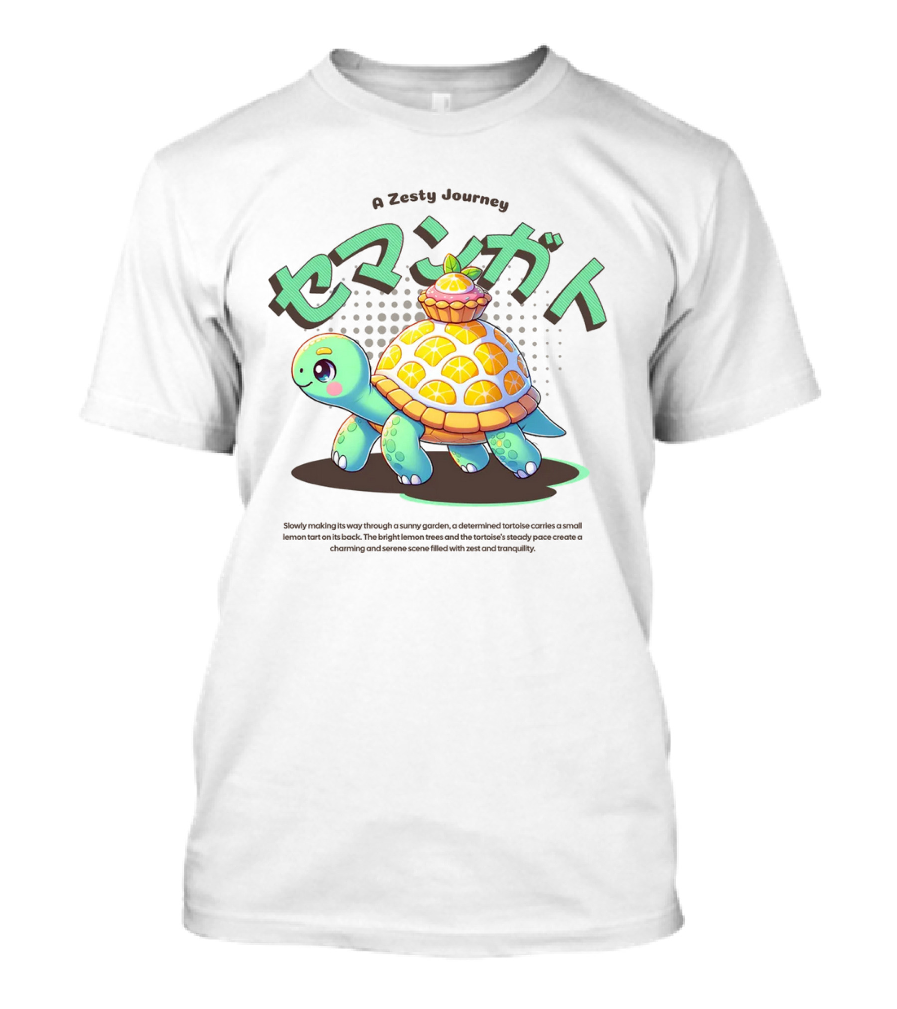 A Zesty Journey Tortoise With Lemon Back And Japanese Text T-Shirt