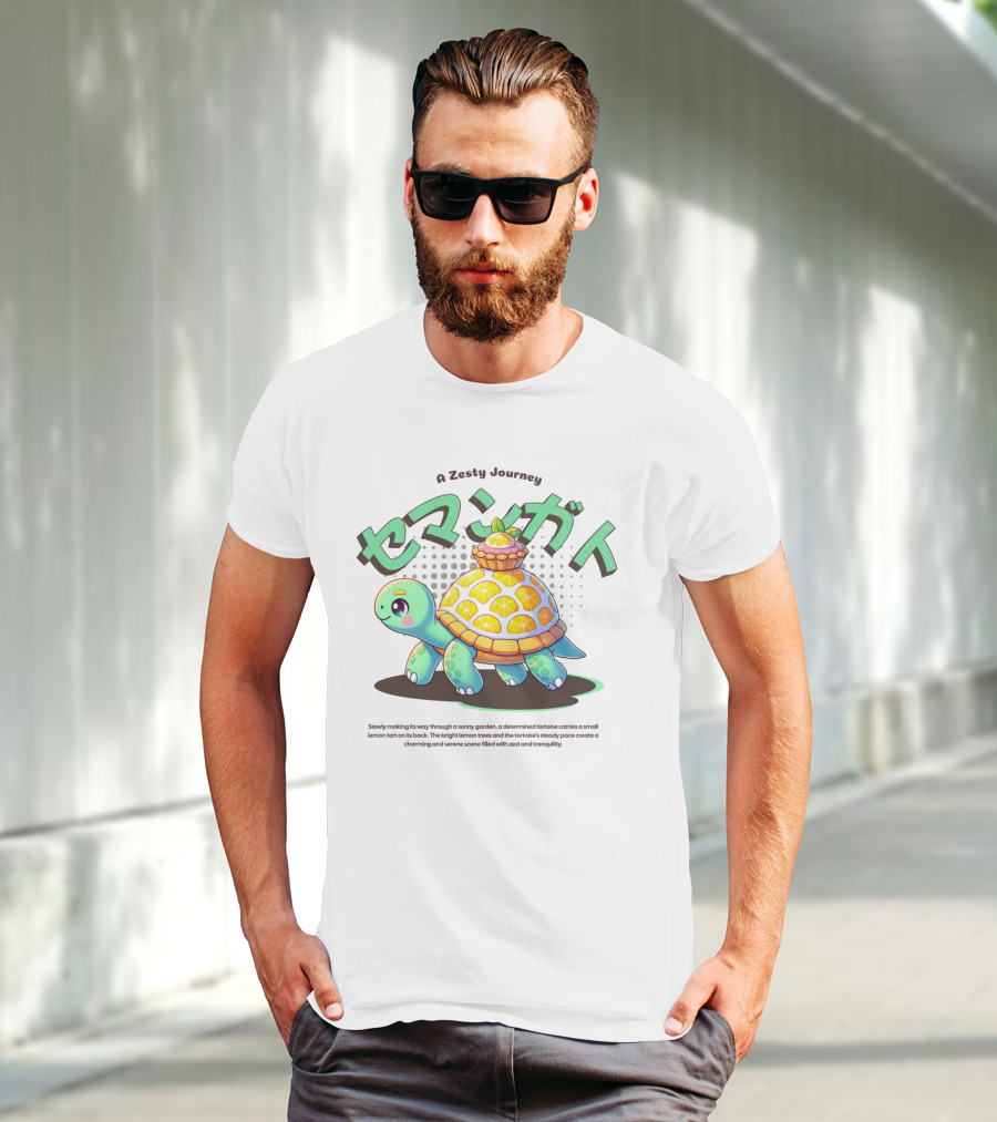 A Zesty Journey Tortoise With Lemon Back And Japanese Text T-Shirt