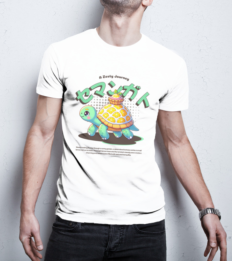 A Zesty Journey Tortoise With Lemon Back And Japanese Text T-Shirt