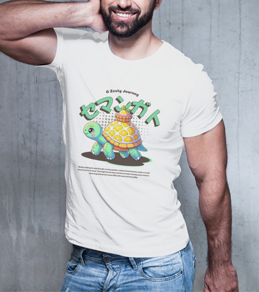 A Zesty Journey Tortoise With Lemon Back And Japanese Text T-Shirt