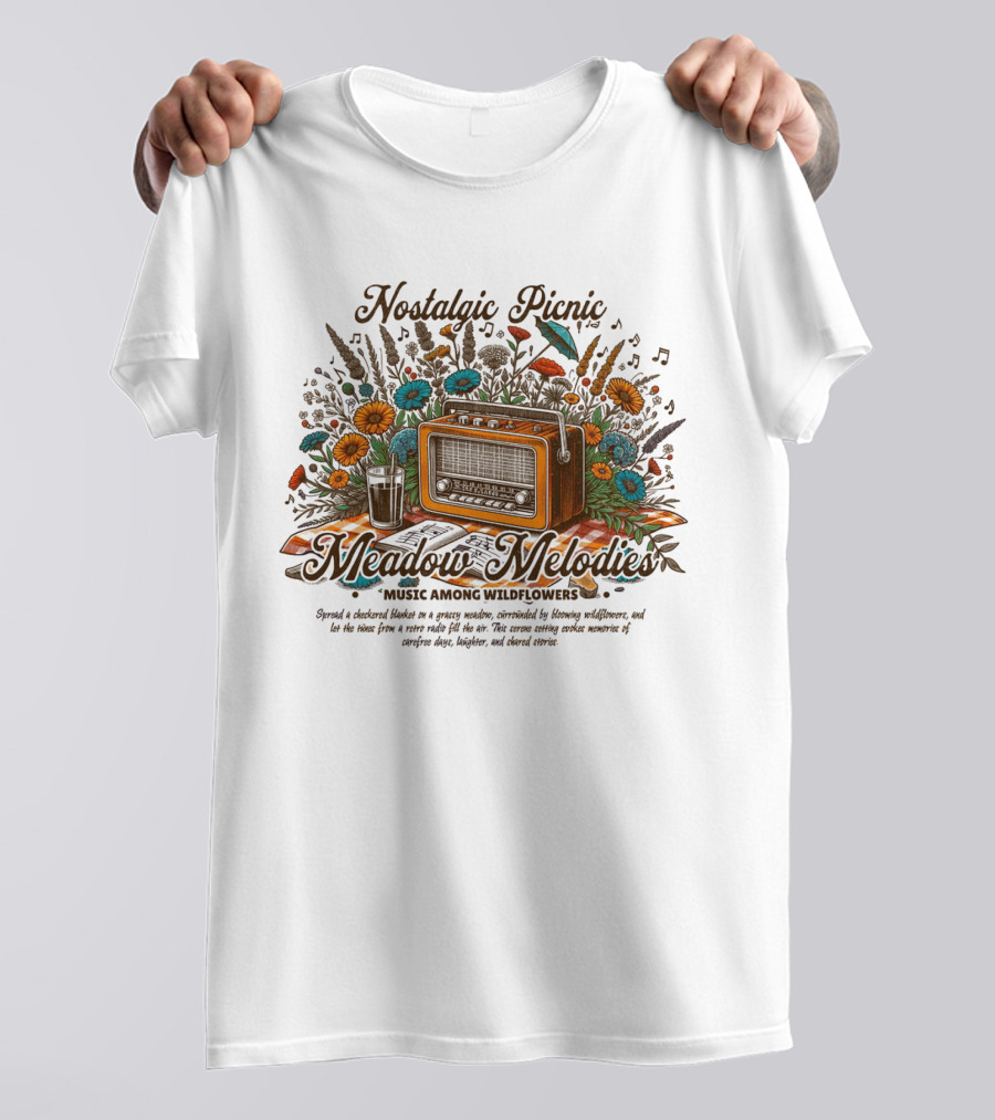 Nostalgic Picnic Meadow Melodies Music Among Wildflowers T-Shirt