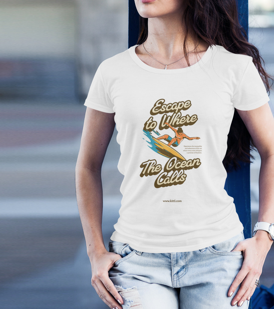 Escape To Where The Ocean Calls Surfer Retro Beach T-Shirt