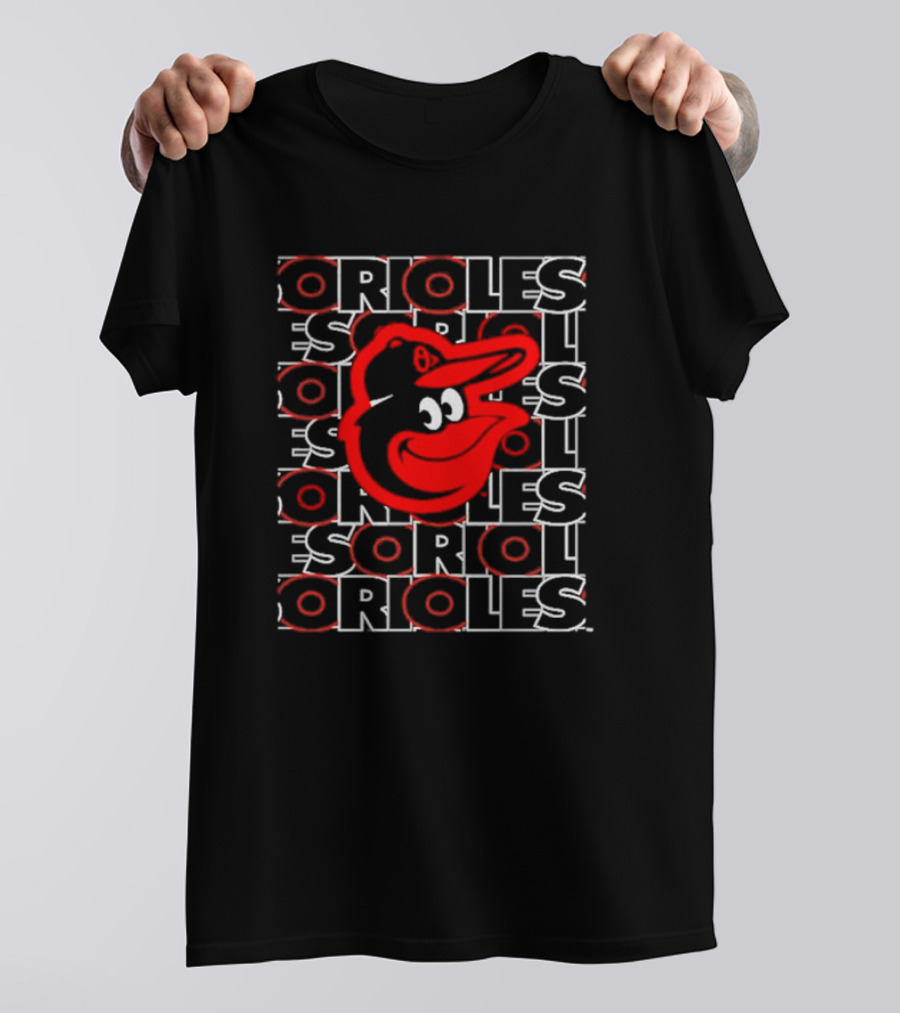 Orioles Iconic Bird Head With Repeated Orioles Text T-Shirt