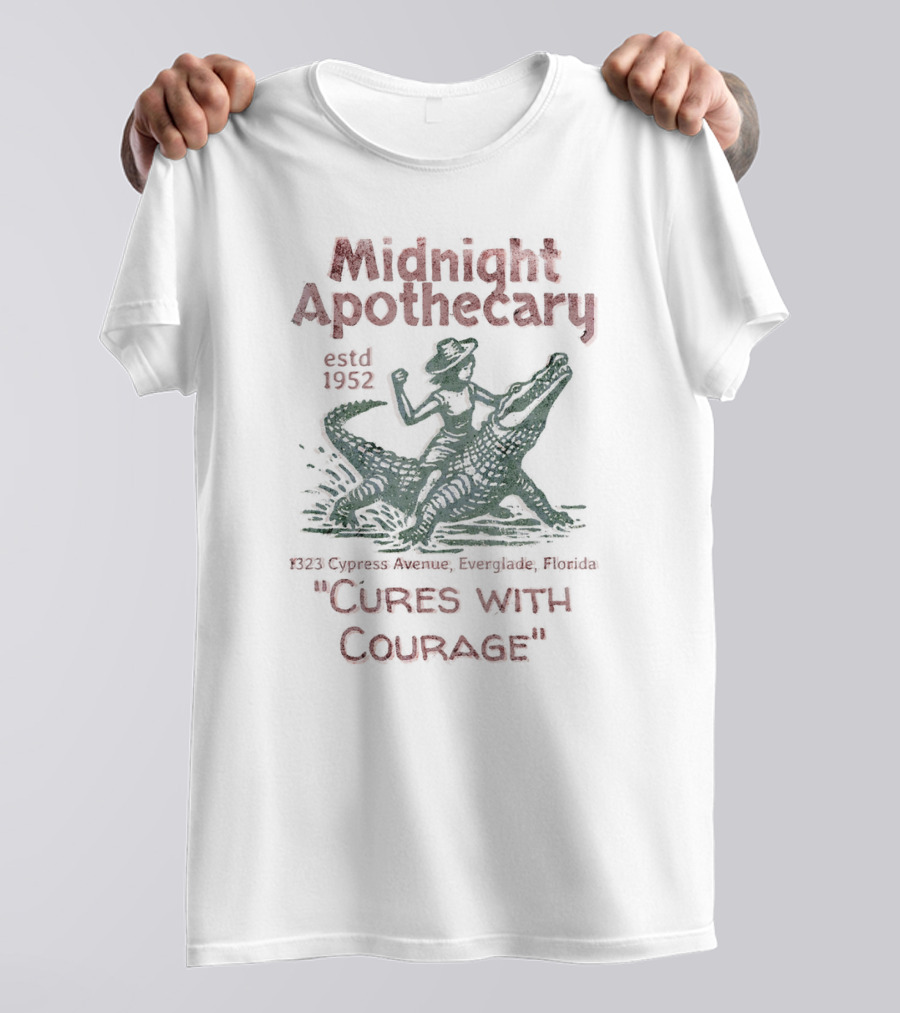 Midnight Apothecary Estd 1952 Cures With Courage 1323 Cypress Avenue Everglade Florida T-Shirt