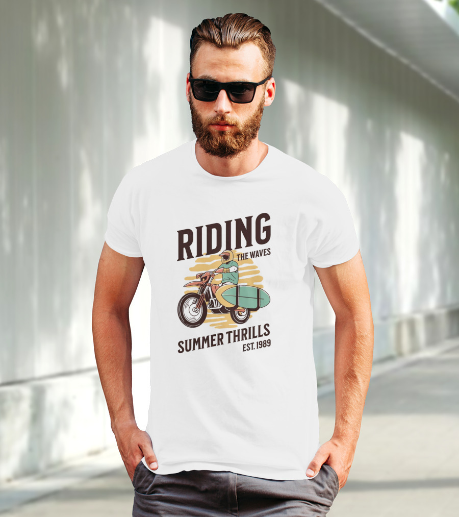 RIDING THE WAVES SUMMER THRILLS EST. 1989 T-Shirt