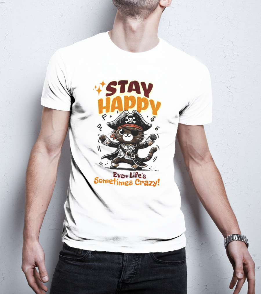 STAY HAPPY Even Life's Sometimes Crazy Pirate Cat T-Shirt