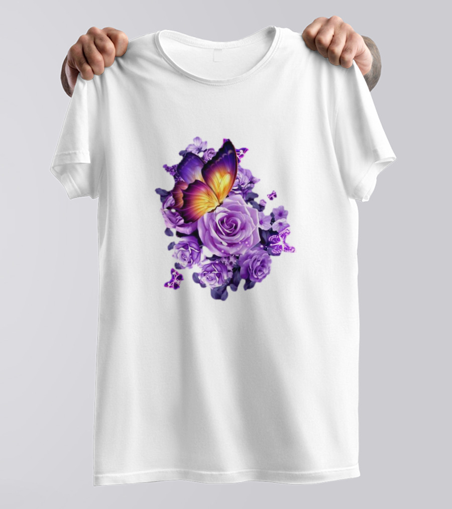 Butterfly Purple Rose Blossoms Floral Arrangement T-Shirt