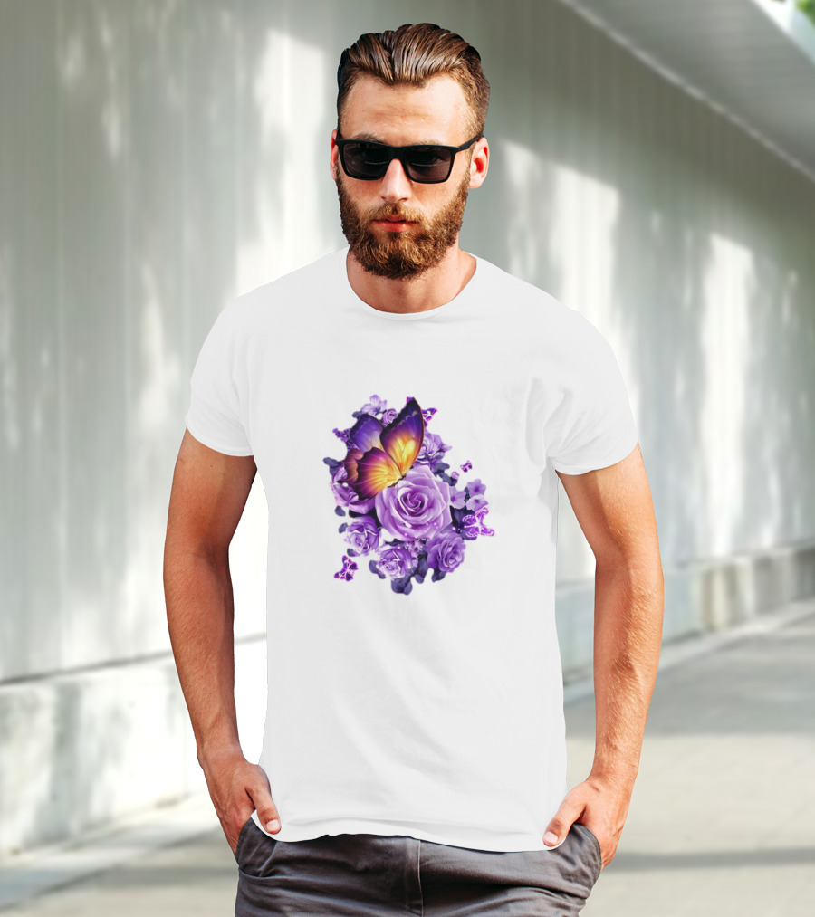 Butterfly Purple Rose Blossoms Floral Arrangement T-Shirt