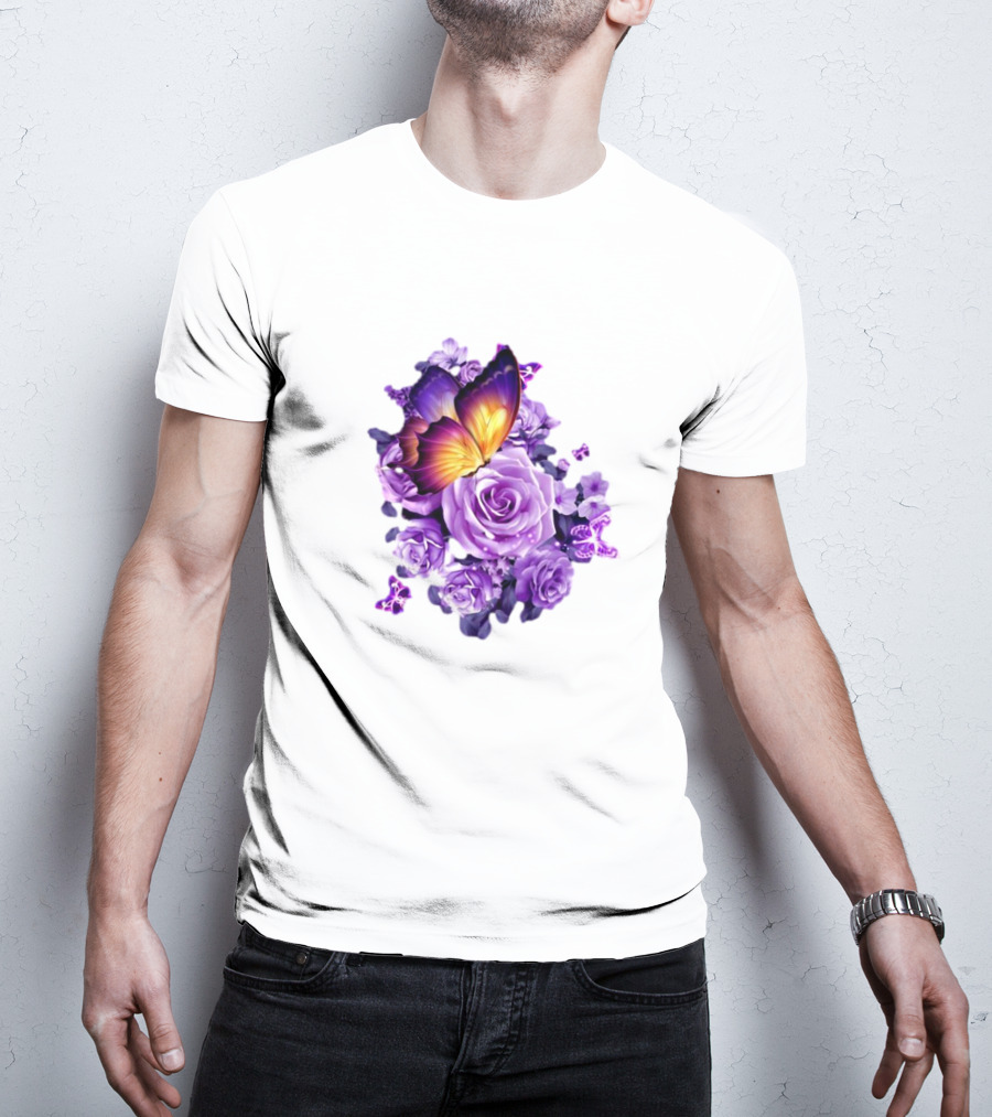 Butterfly Purple Rose Blossoms Floral Arrangement T-Shirt