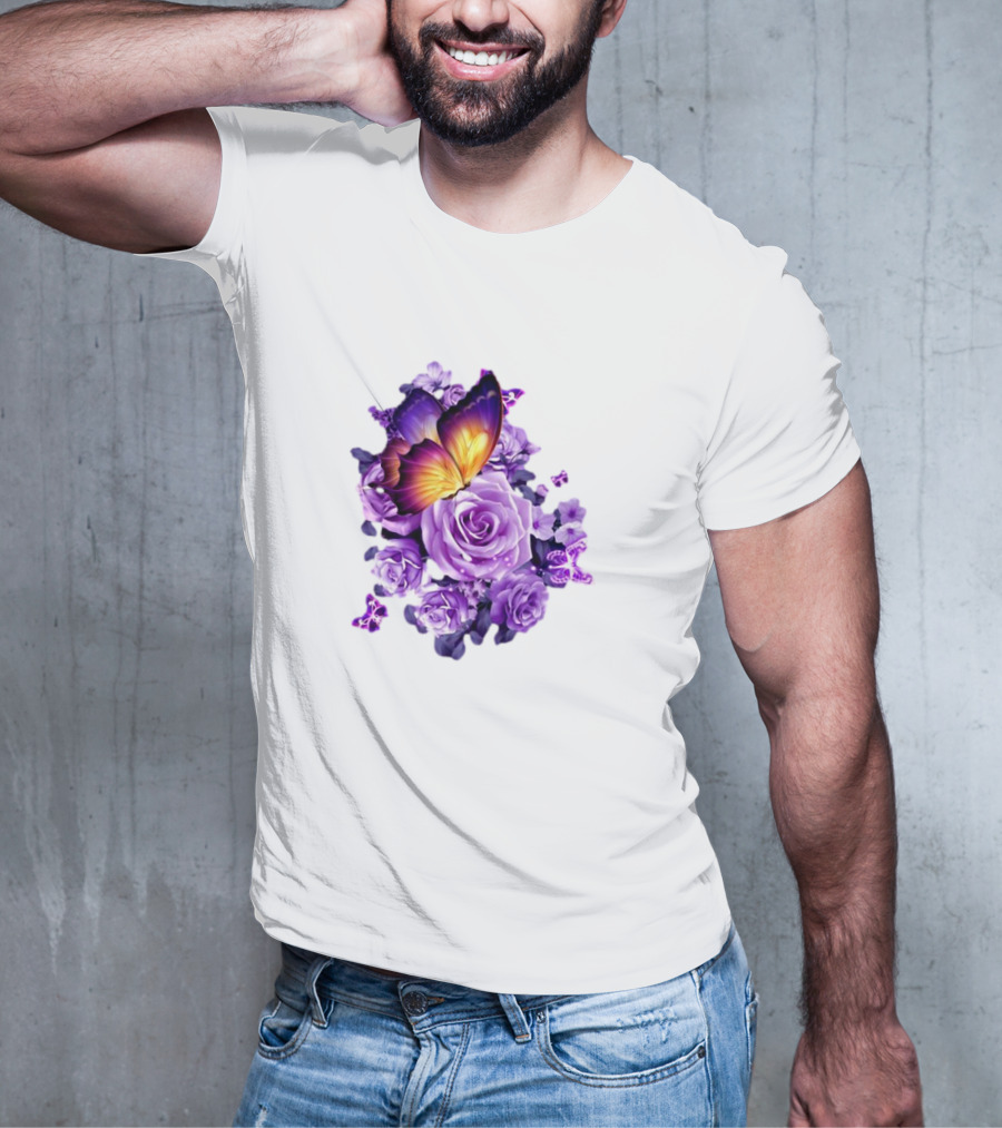 Butterfly Purple Rose Blossoms Floral Arrangement T-Shirt