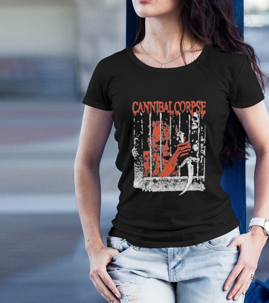 Cannibal Corpse Bloody Kill Cell Prison Bars Skeleton Knife T-Shirt