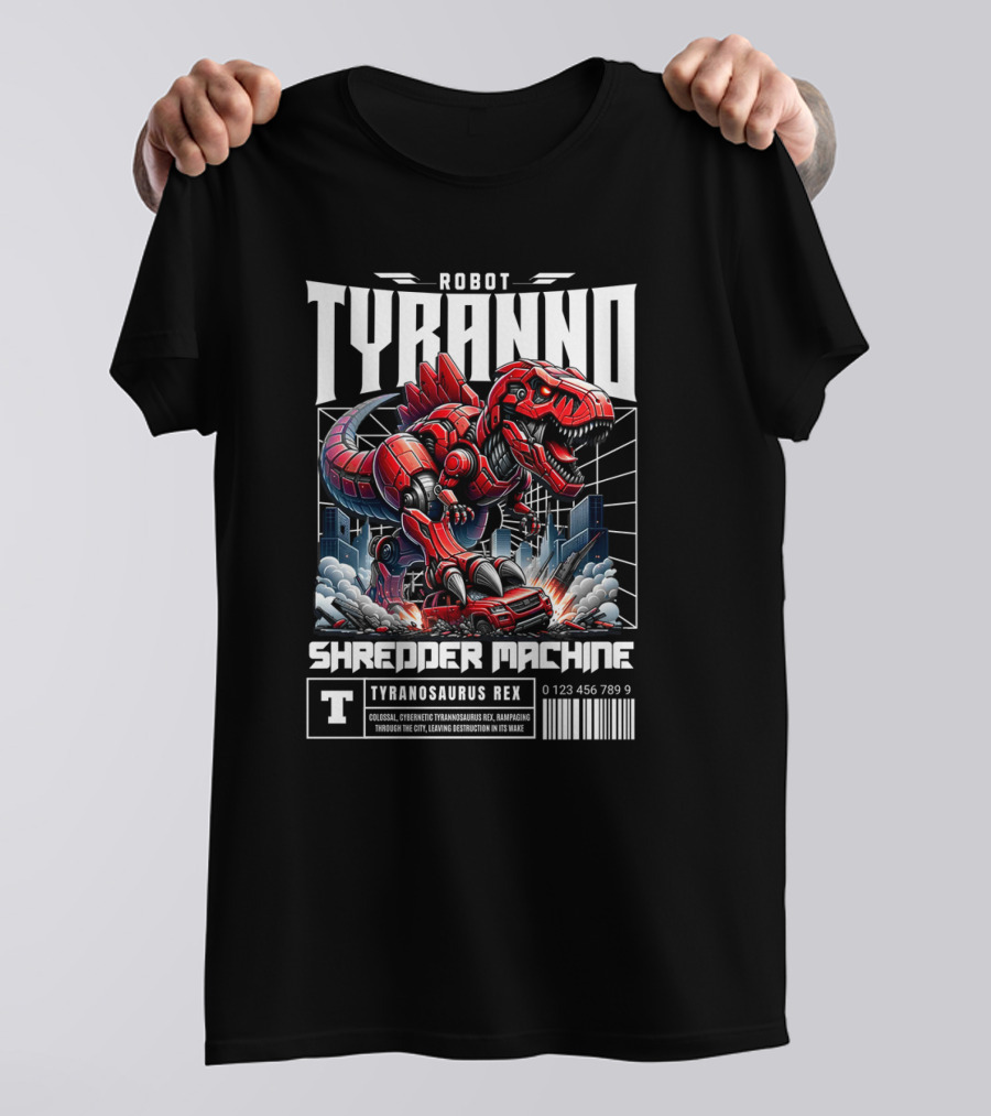 Robot Tyranno Shredder Machine Colossal Cybernetic Tyrannosaurus Rex Rampaging Through The City T-Shirt