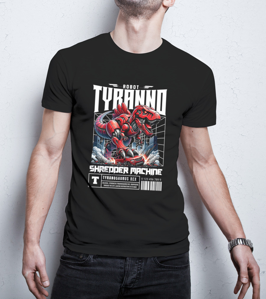 Robot Tyranno Shredder Machine Colossal Cybernetic Tyrannosaurus Rex Rampaging Through The City T-Shirt