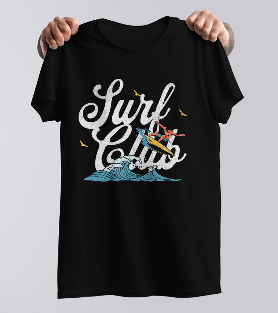 Surf Club Vintage Surfing Wave With Seagulls And Surfer T-Shirt