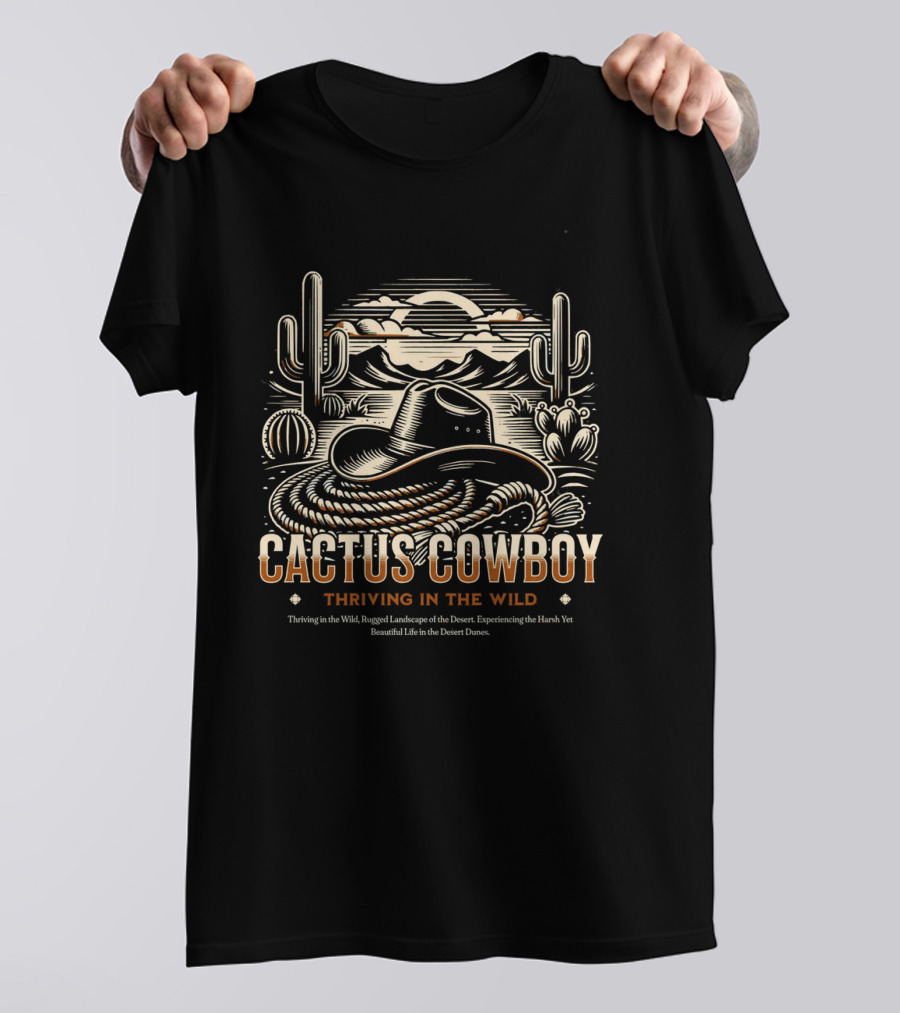 Cactus Cowboy Thriving In The Wild Desert Landscape With Hat And Cacti T-Shirt