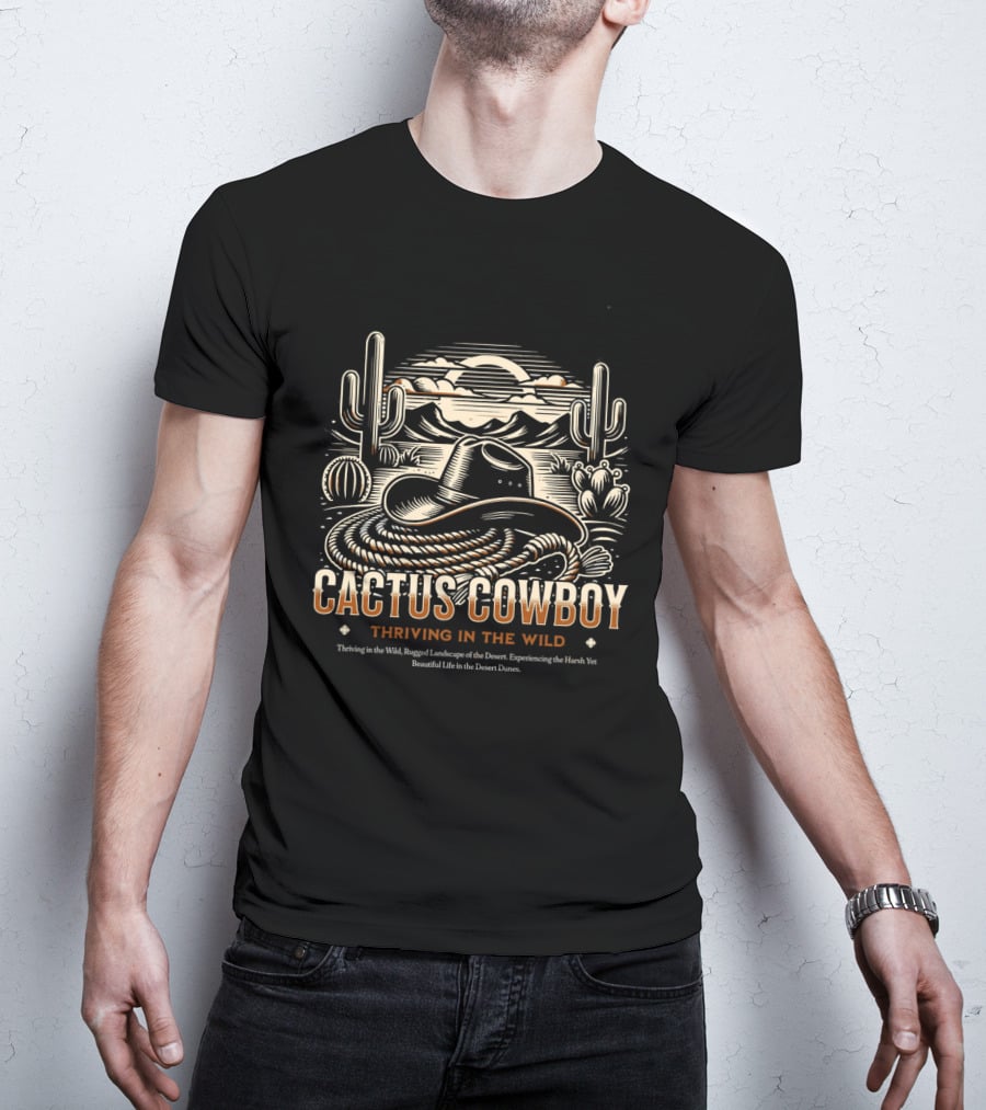 Cactus Cowboy Thriving In The Wild Desert Landscape With Hat And Cacti T-Shirt