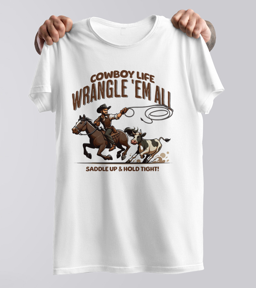Cowboy Life Wrangle 'Em All Saddle Up And Hold Tight T-Shirt