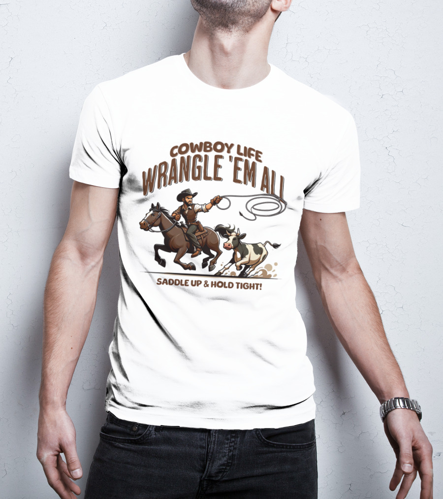Cowboy Life Wrangle 'Em All Saddle Up And Hold Tight T-Shirt