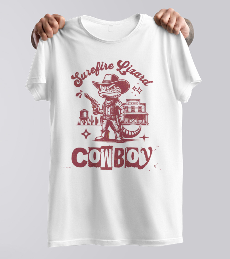 Surefire Lizard Cowboy TexasWestern Scene T-Shirt