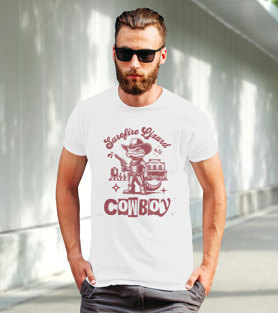 Surefire Lizard Cowboy TexasWestern Scene T-Shirt