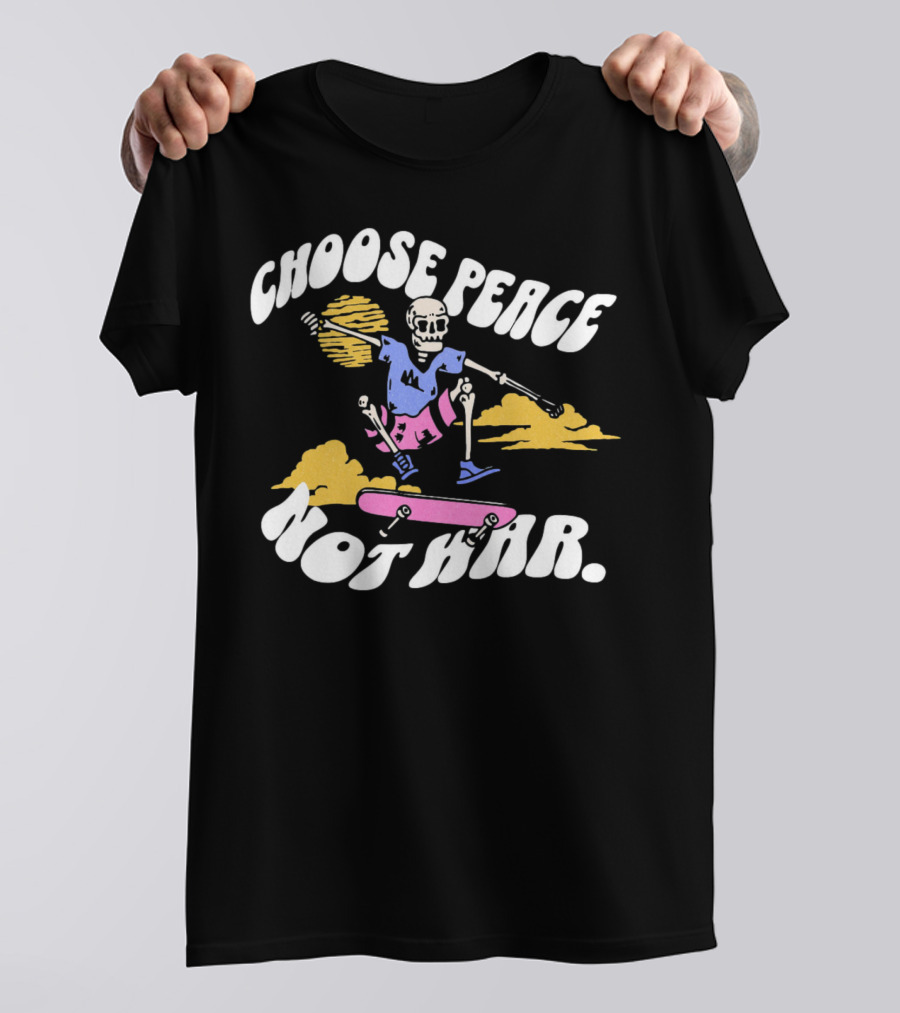 Choose Peace Not War Skeleton Skateboarding Sunset Cloud T-Shirt