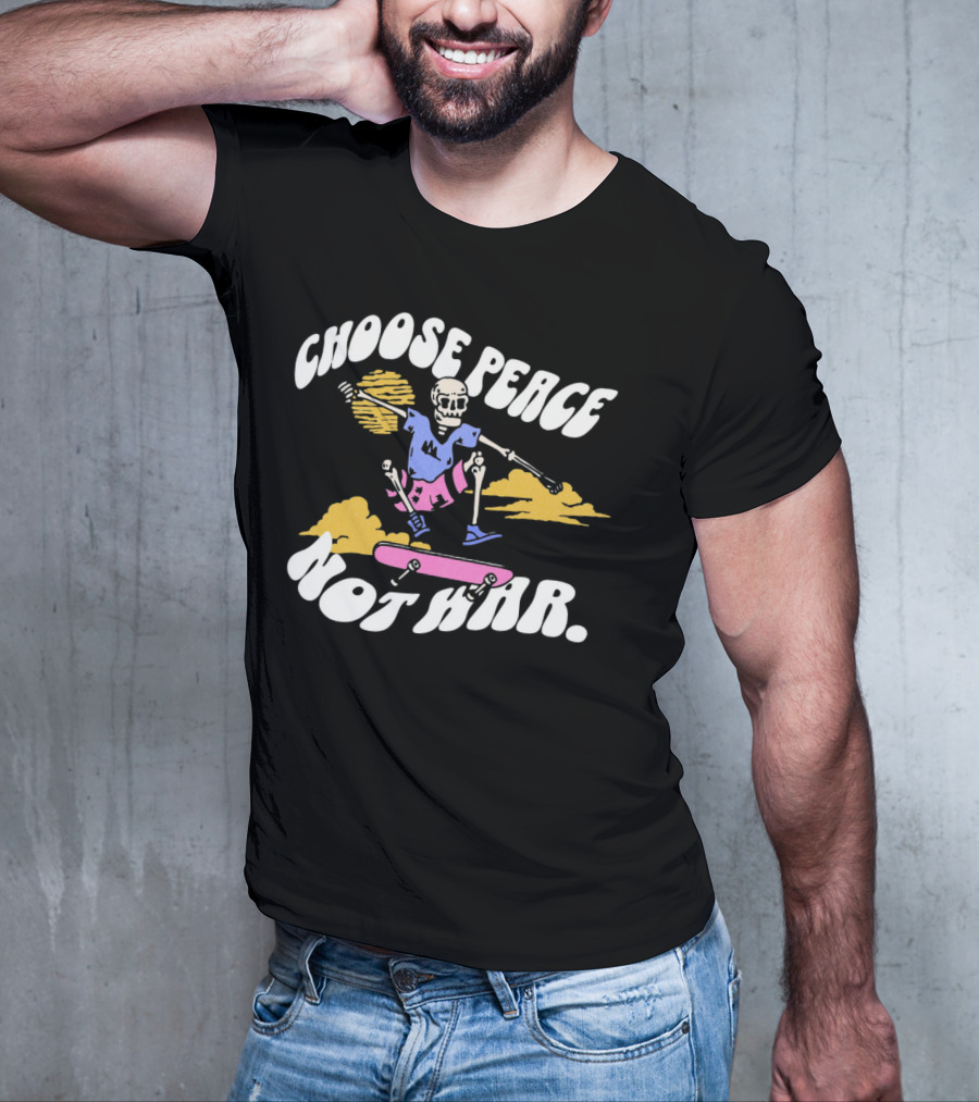 Choose Peace Not War Skeleton Skateboarding Sunset Cloud T-Shirt