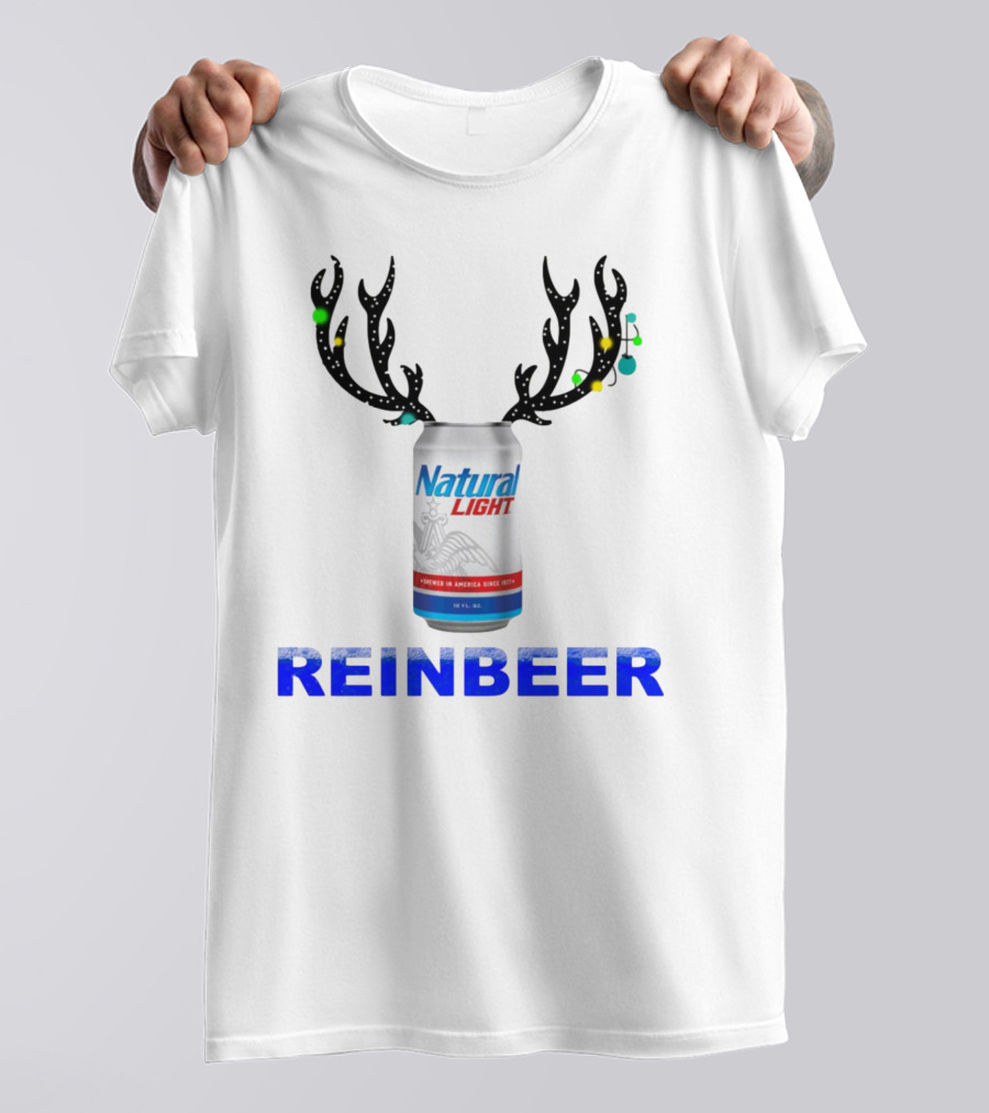 Natural Light Holiday Reinbeer Can Antlers Christmas T-Shirt