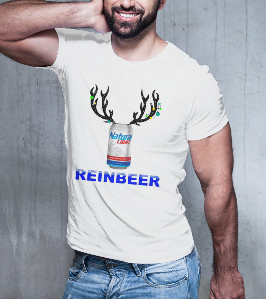 Natural Light Holiday Reinbeer Can Antlers Christmas T-Shirt