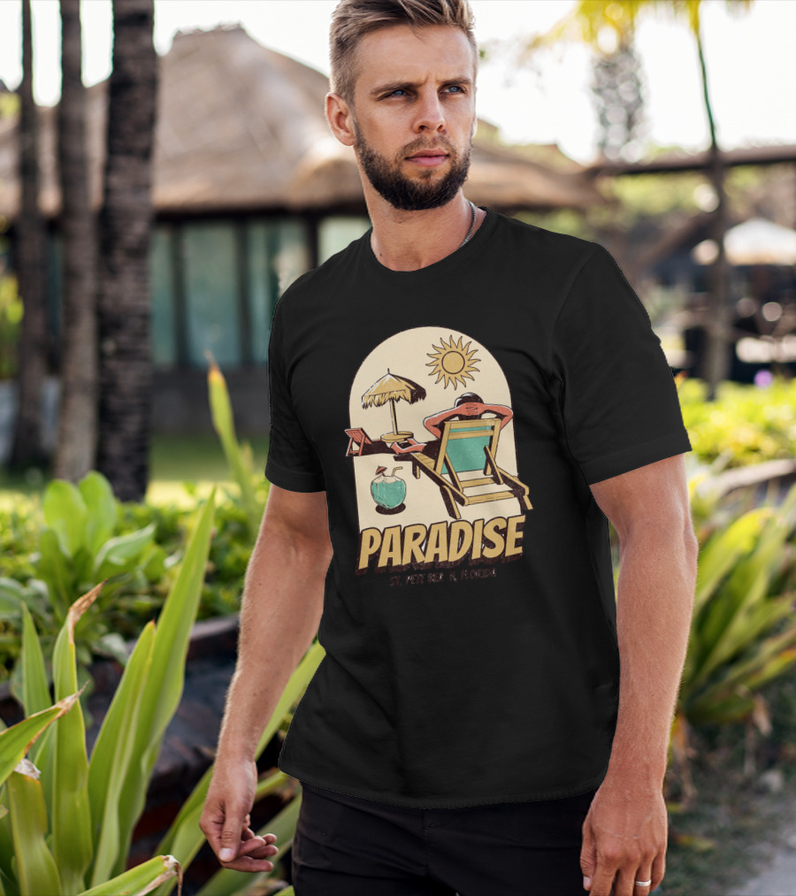 Paradise St. Pete Beach Florida Retro Sun Lounger And Cocktail Scene T-Shirt