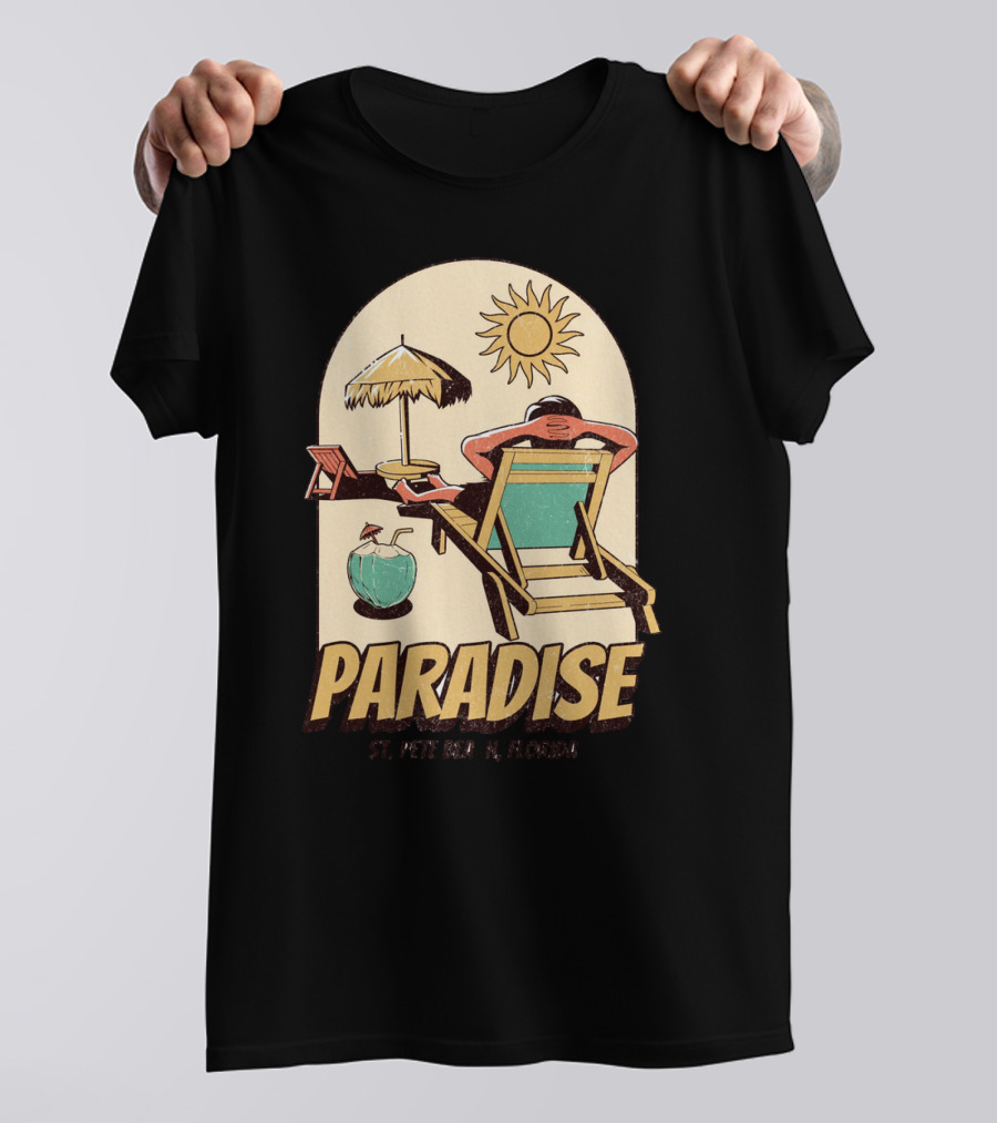 Paradise St. Pete Beach Florida Retro Sun Lounger And Cocktail Scene T-Shirt