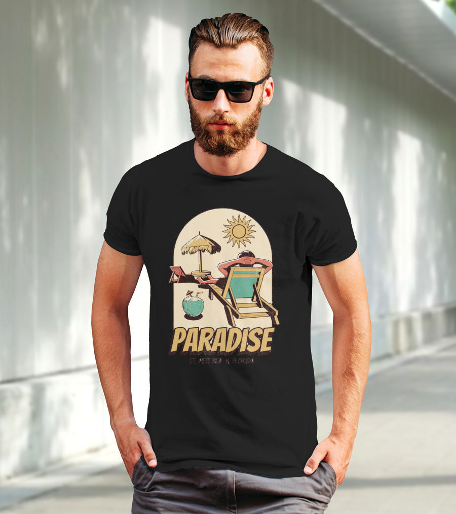 Paradise St. Pete Beach Florida Retro Sun Lounger And Cocktail Scene T-Shirt