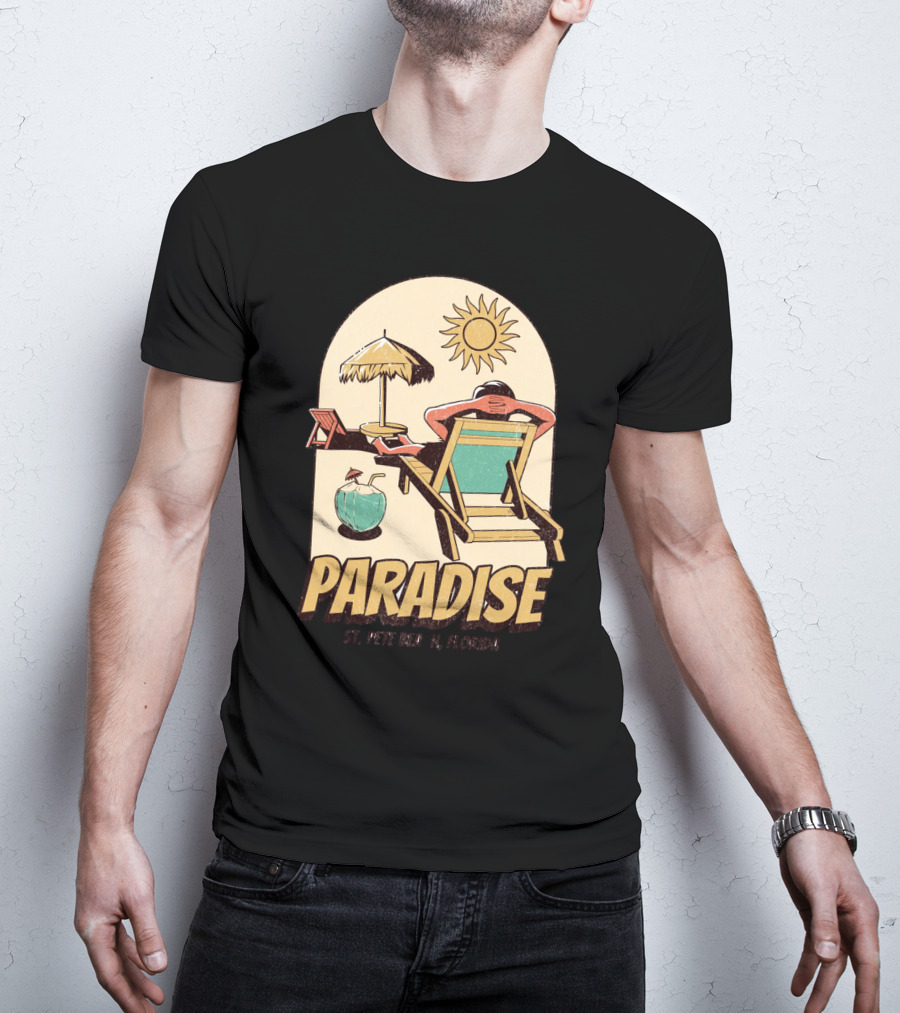 Paradise St. Pete Beach Florida Retro Sun Lounger And Cocktail Scene T-Shirt