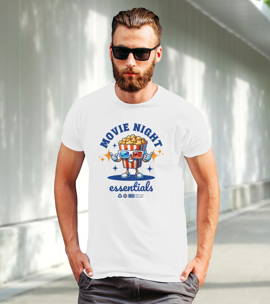 Movie Night Essentials Popcorn Movie Lover Cute Cinema T-Shirt