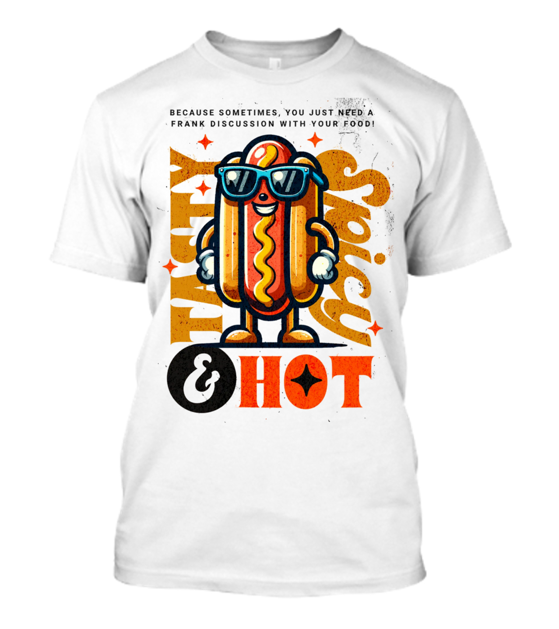 Highly Spicy And Hot Retro Funny Hot Dog Fast Food Mascot Character T-Shirt
