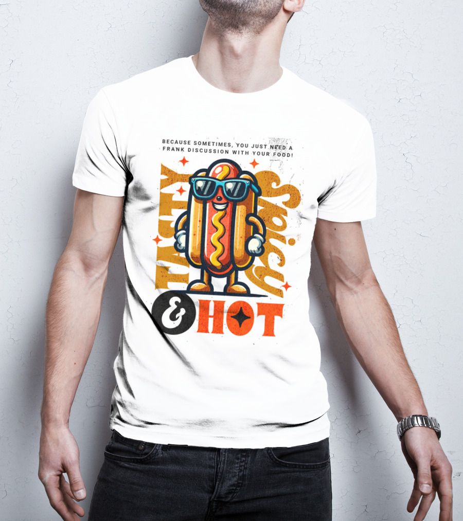 Highly Spicy And Hot Retro Funny Hot Dog Fast Food Mascot Character T-Shirt
