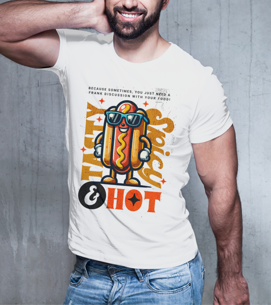 Highly Spicy And Hot Retro Funny Hot Dog Fast Food Mascot Character T-Shirt