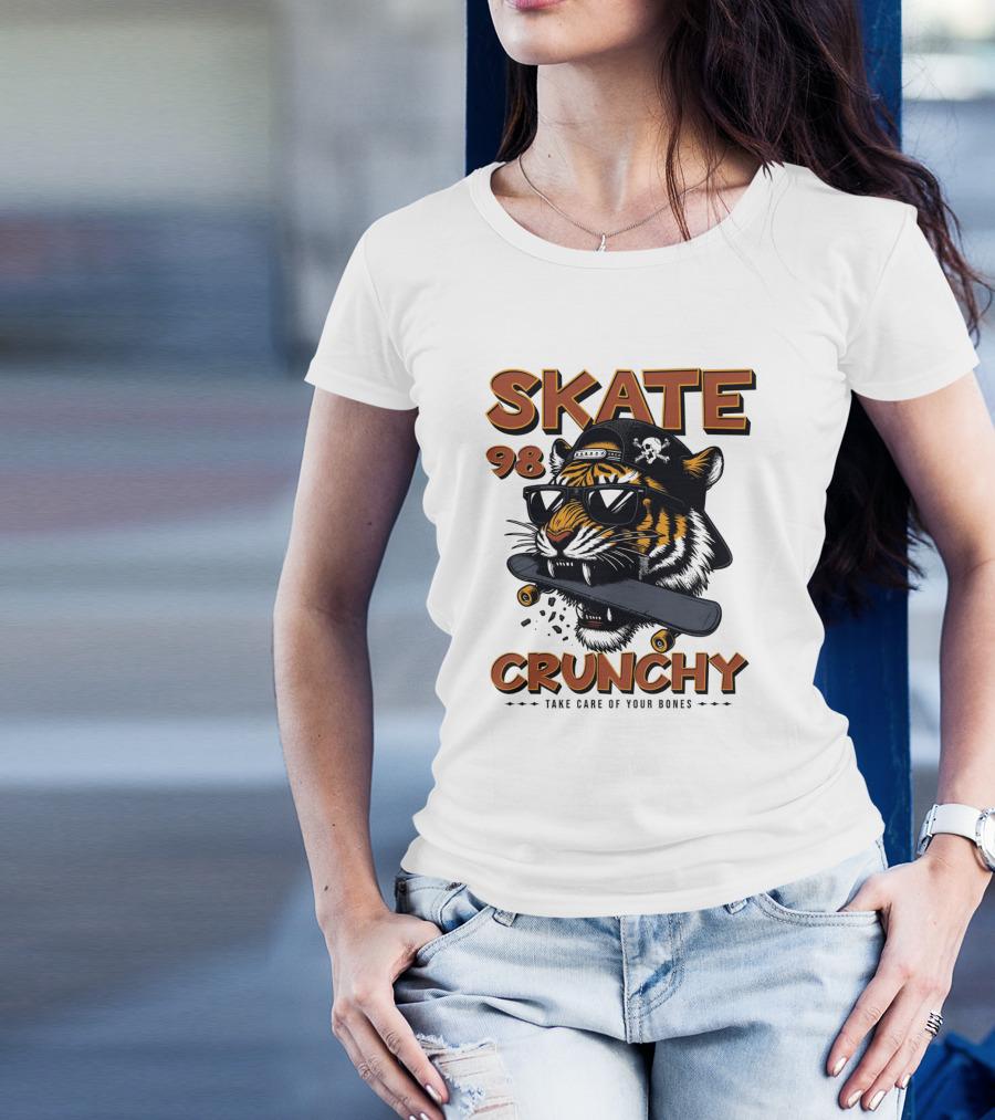 SKATE 98 CRUNCHY Tiger Take Care Of Your Bones T-Shirt