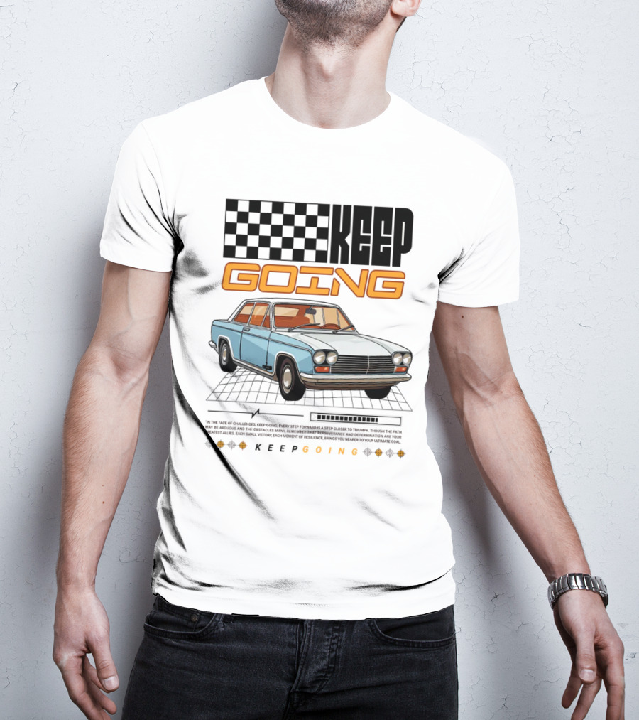 KEEP GOING Retro Car Classic Style Checkerboard Racing Elements T-Shirt