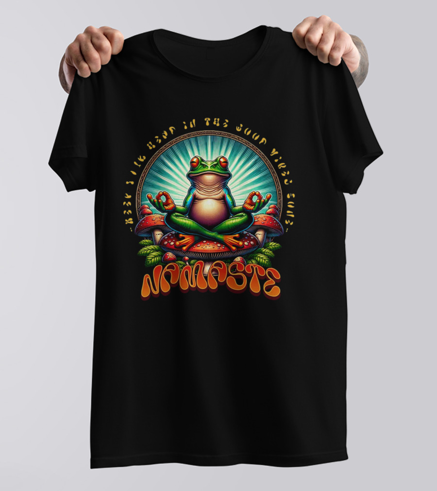 Namaste Frog Meditating On Mushrooms With Psychedelic Vibes T-Shirt