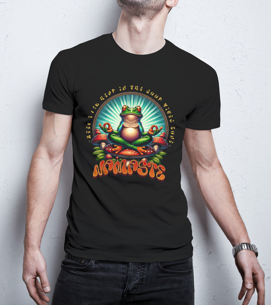Namaste Frog Meditating On Mushrooms With Psychedelic Vibes T-Shirt