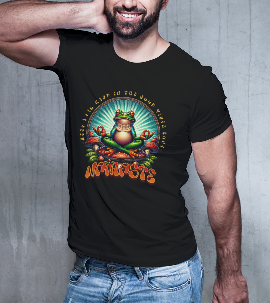 Namaste Frog Meditating On Mushrooms With Psychedelic Vibes T-Shirt