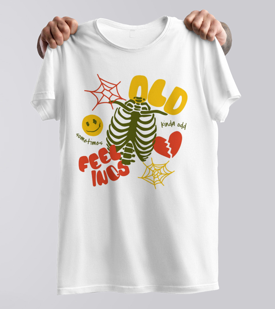 Old Feelings Sometimes Kinda Odd Broken Heart And Smiley Skeleton With Webs T-Shirt