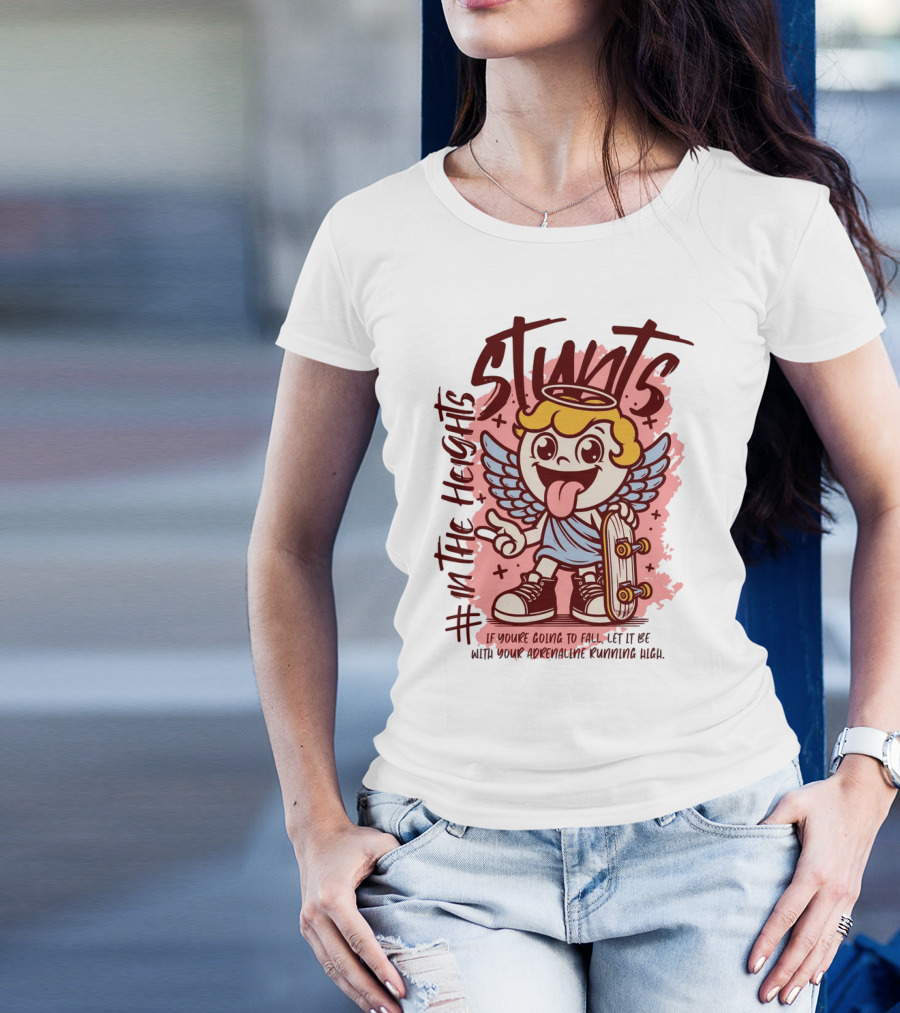 Stunts In The Heights Angel Skateboarder Adrenaline Rushing T-Shirt