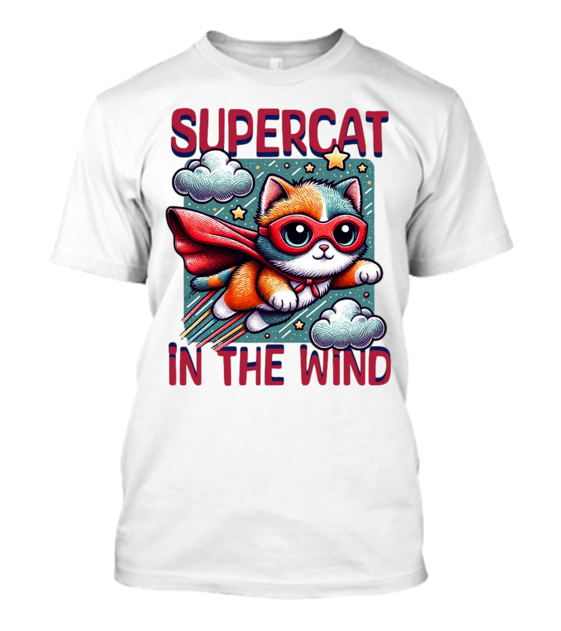 SUPER CAT IN THE WIND STAR ADVENTURE WITH CLOUDS AND CAPE T-Shirt